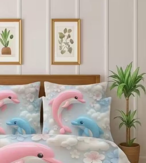 Heavy 7D Digital Glace Cotton Super King Size Printed Flat Double Bedsheet, 110 X 110 Inch and 2 Pillow Cover