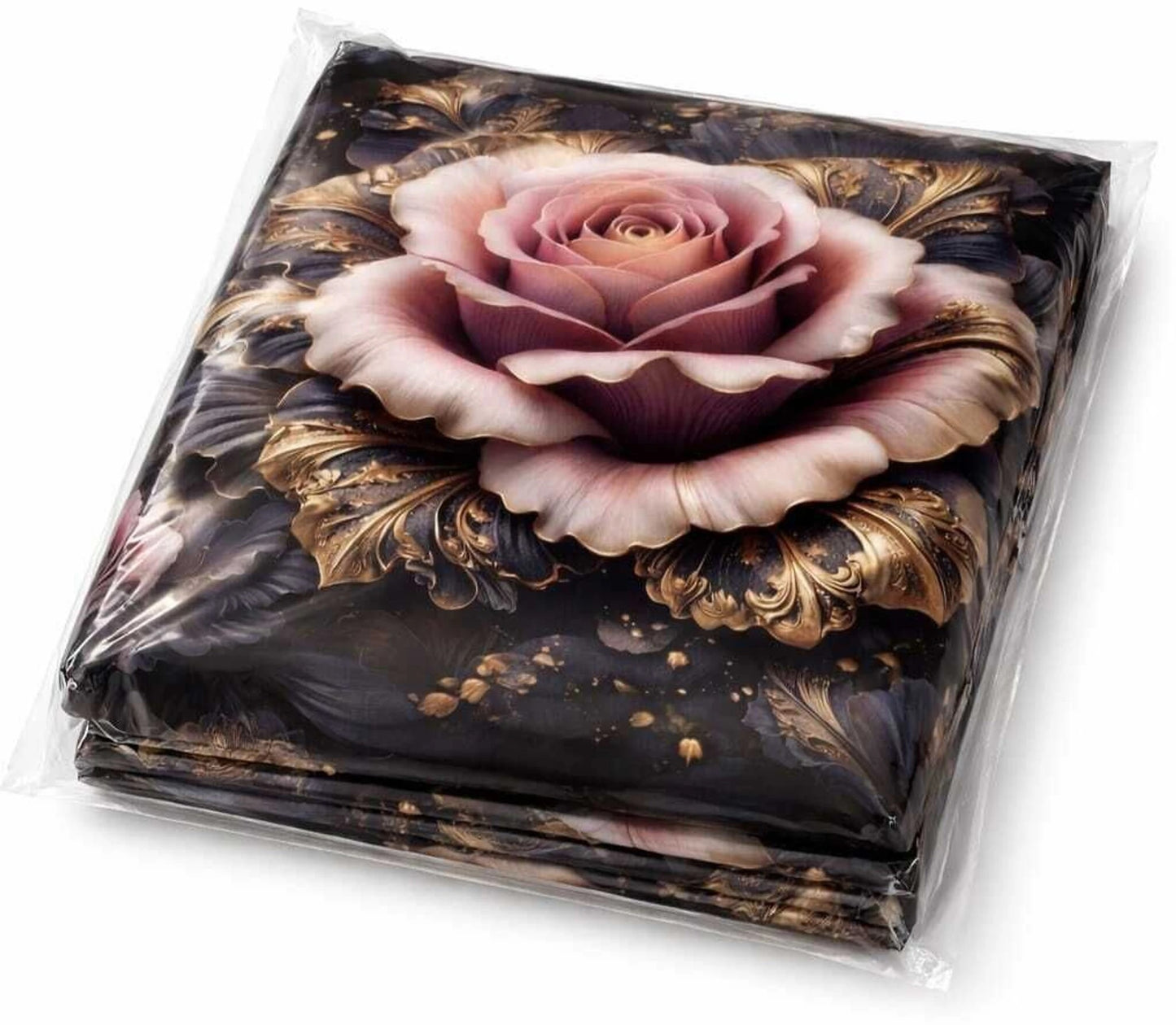 Luxury 7D Rose Printed Fitted (Elastic) Bedsheet with Pillow Covers (90×100 Inch)