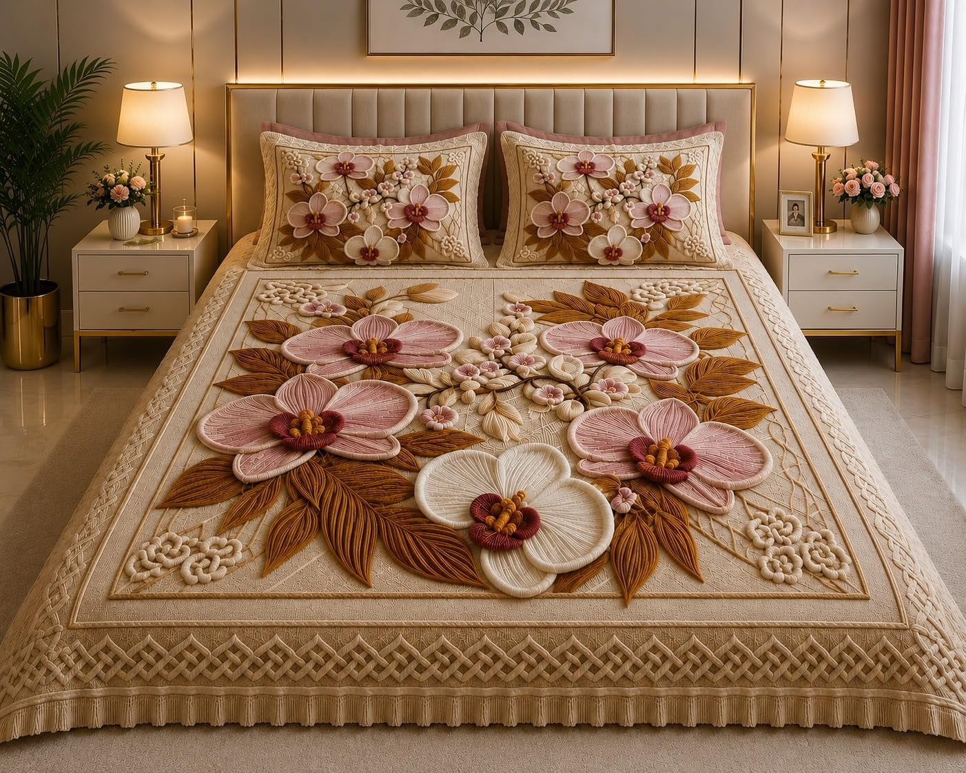 11D Luxury King Size Bedsheet 108 x 108 Inches | Soft Glace Cotton Double Bed Bedsheet with 2 Pillow Covers | Elegant Floral Designer