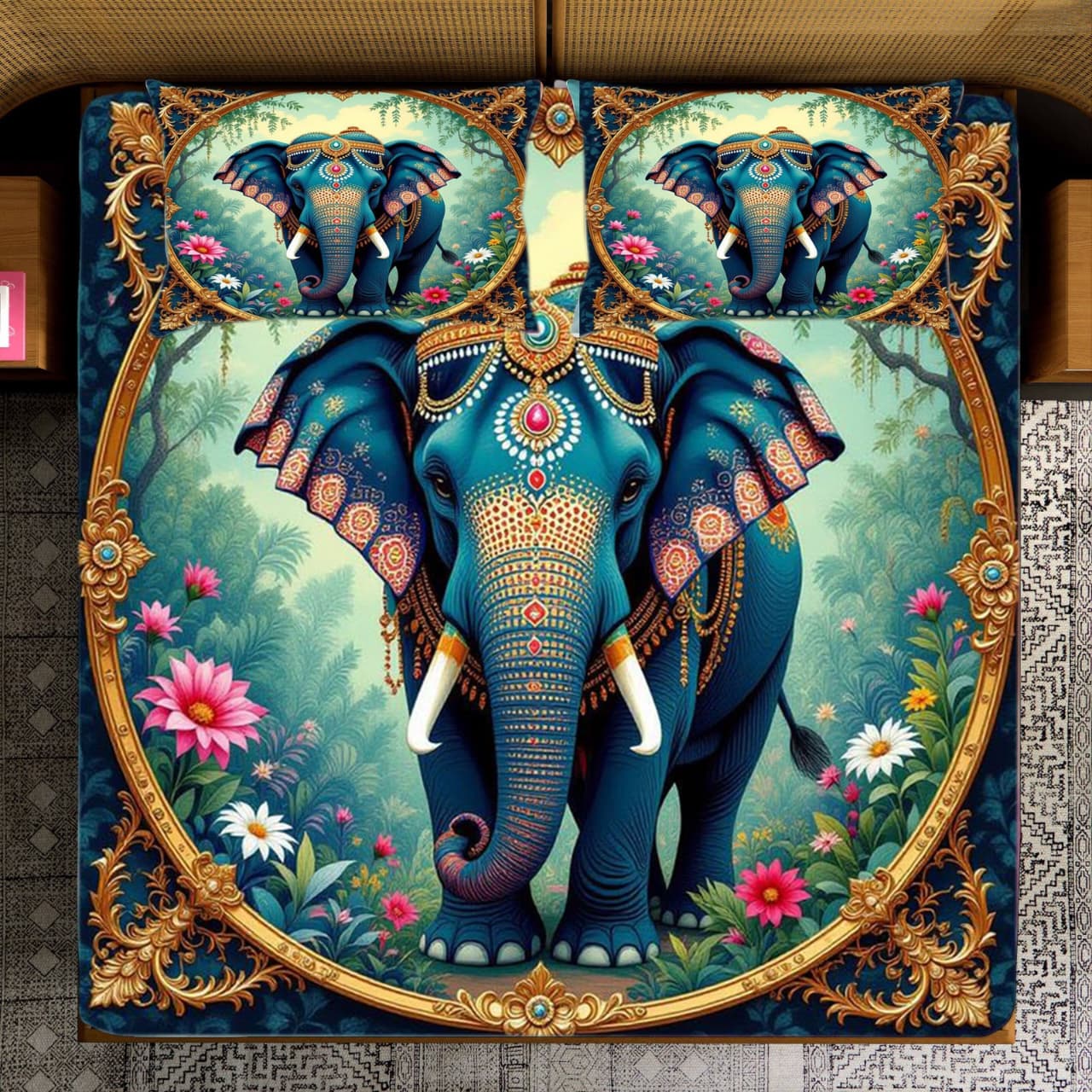 Heavy 7D Digital Glace Cotton Super King Size Printed Flat Double Bedsheet, 110 X 110 Inch and 2 Pillow Cov