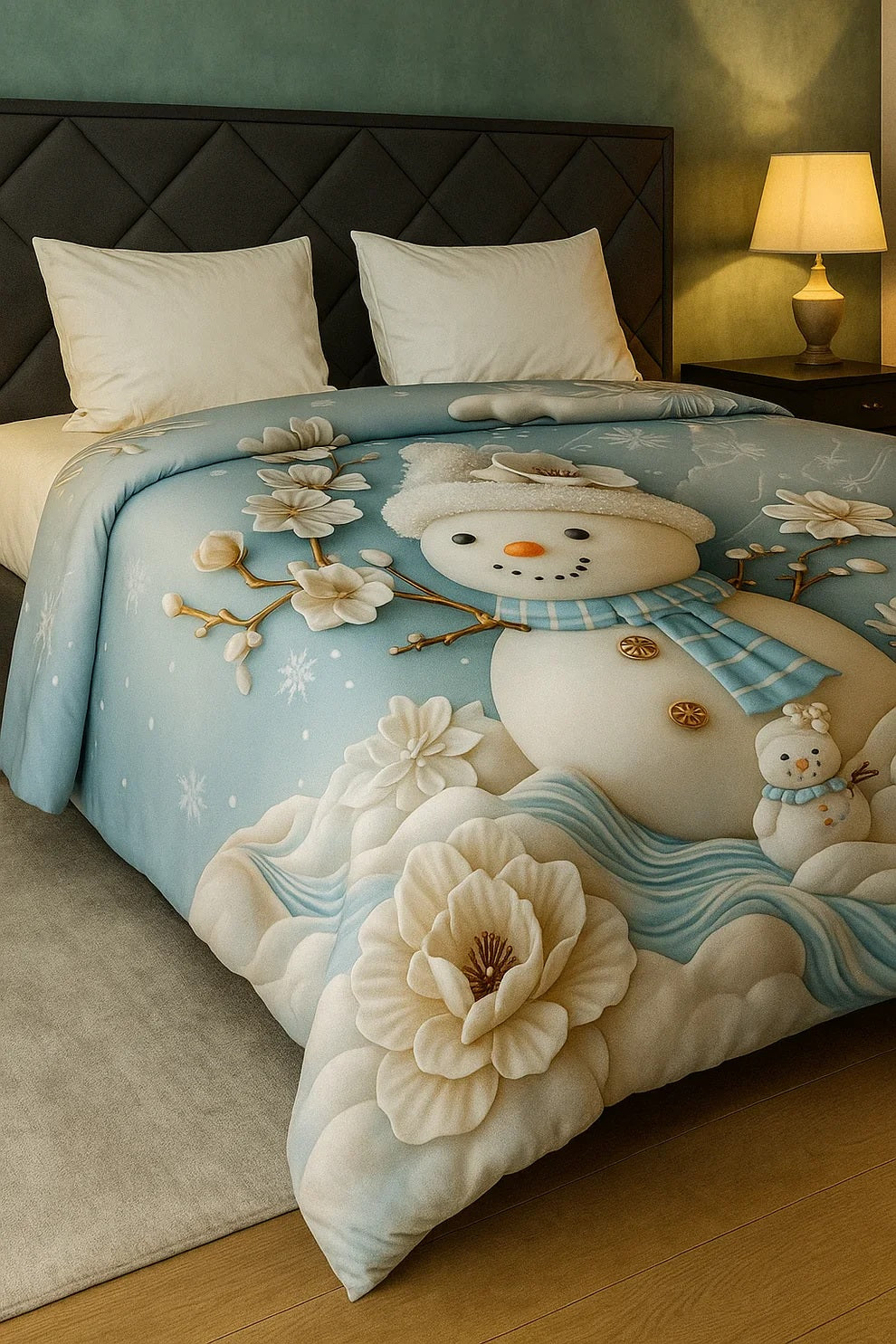 Heavy 7D Digital Glace Cotton Super King Size Printed Flat Double Bedsheet, 110 X 110 Inch and 2 Pillow Cover