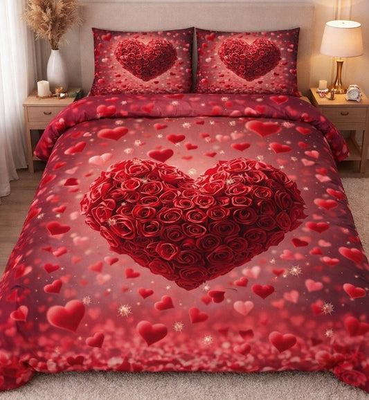 7D Glace Cotton Bedsheet Flat with 2 Pillow Covers | Romantic Heart Design | Soft & Smooth Fabric | 90x100 Inch Single Size Bedsheet
