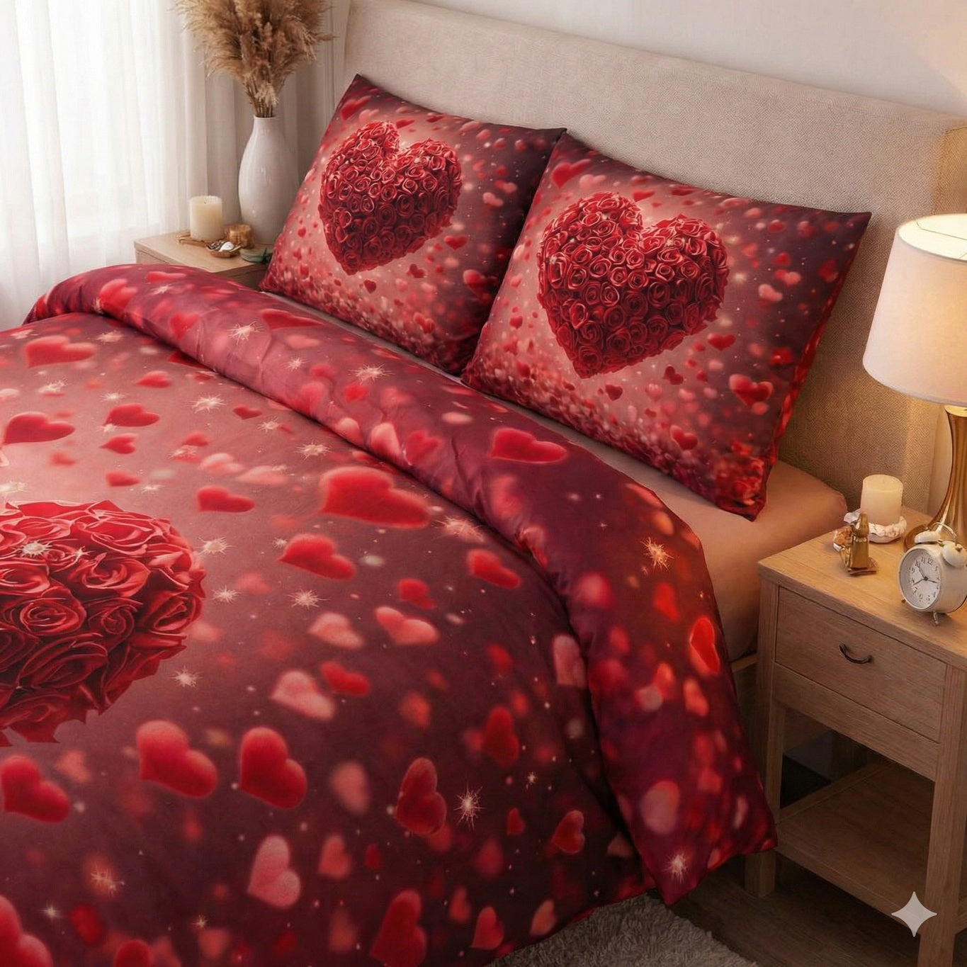 7D Glace Cotton Bedsheet Flat with 2 Pillow Covers | Romantic Heart Design | Soft & Smooth Fabric | 90x100 Inch Single Size Bedsheet