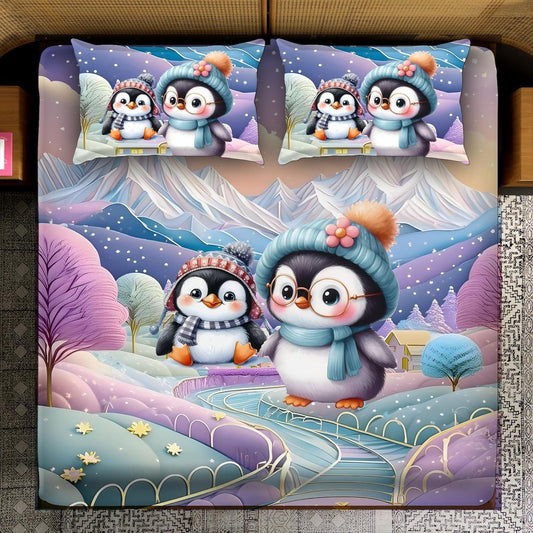 Heavy 7D Digital Glace Cotton Super King Size Printed Flat Double Bedsheet, 110 X 110 Inch and 2 Pillow Cover