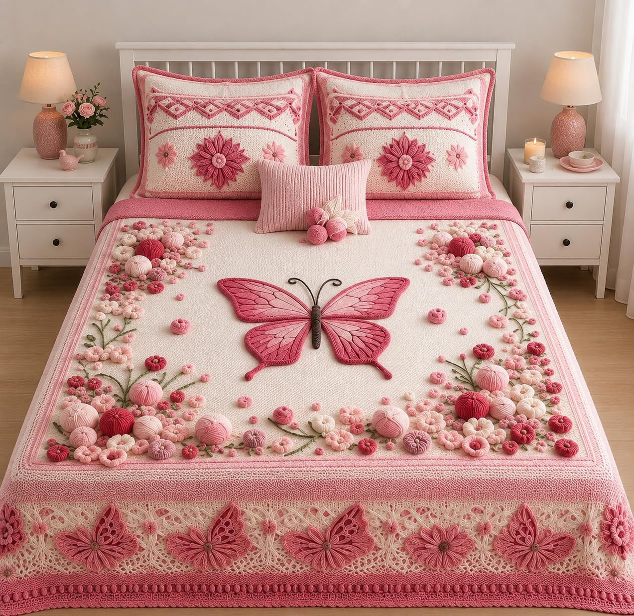 11D Luxury King Size Bedsheet 108 x 108 Inches | Soft Glace Cotton Double Bed Bedsheet with 2 Pillow Covers | Black & White Floral Designer