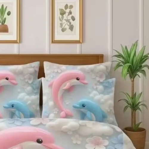 Heavy 7D Digital Glace Cotton Super King Size Printed Flat Double Bedsheet, 110 X 110 Inch and 2Pillow Cover_3