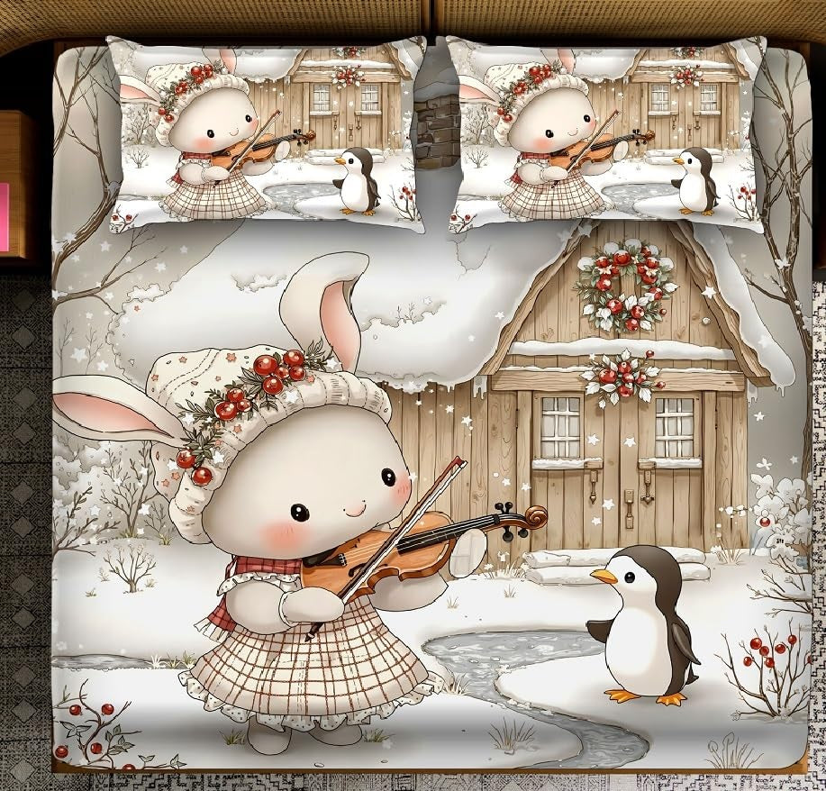 Heavy 7D Digital Glace Cotton Super King Size Printed Flat Double Bedsheet, 110 X 110 Inch and 2 Pillow Cover