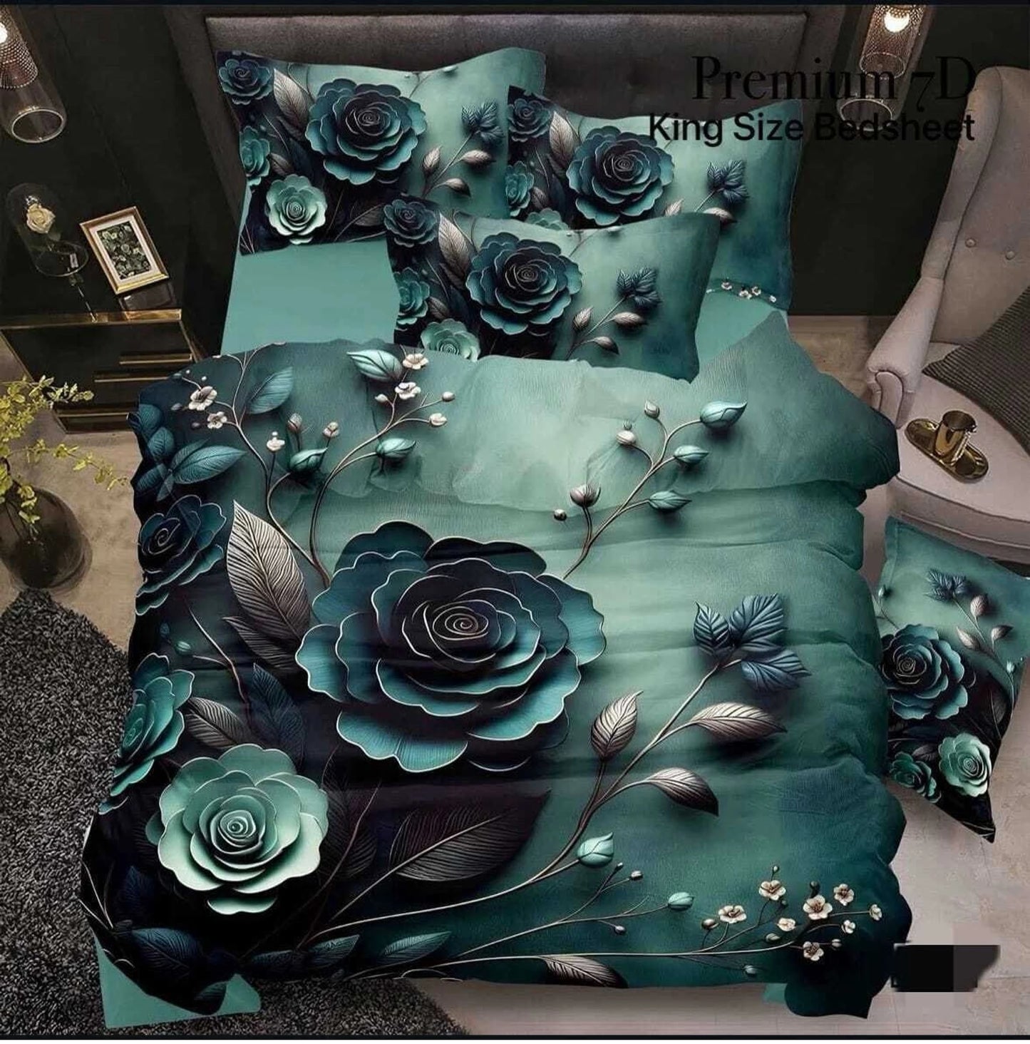 Premium 7D Floral Printed Flat Bedsheet with 2 Pillow Covers (90x100 Inch) – Soft & Luxury Design