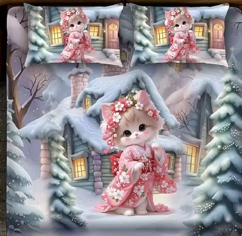 Heavy 7D Digital Glace Cotton Super King Size Printed Flat Double Bedsheet, 110 X 110 Inch and 2 Pillow Cover