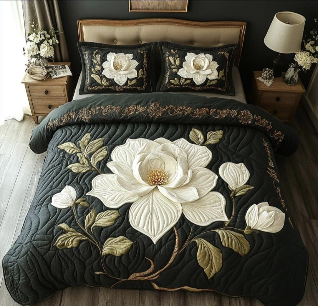11D Luxury King Size Bedsheet 108 x 108 Inches | Soft Glace Cotton Double Bed Bedsheet with 2 Pillow Covers | Black & White Floral Designer