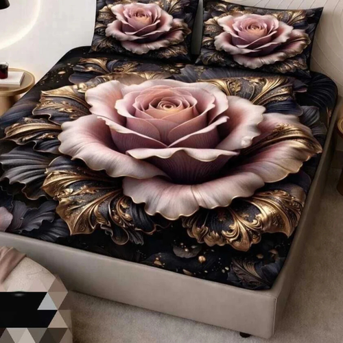 Luxury 7D Rose Printed Fitted Bedsheet_3