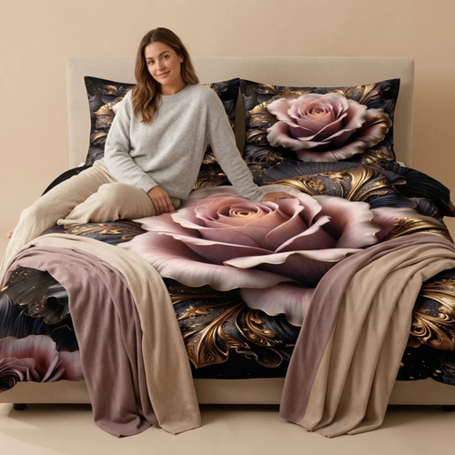 Luxury 7D Rose Printed Fitted Bedsheet_1