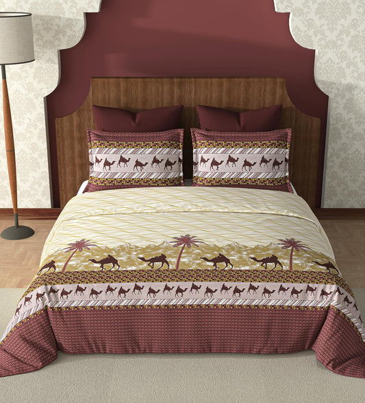 Premium Cotton King Size  Double Bed Sheet with Pillow Covers – Nature Print & Striped Design