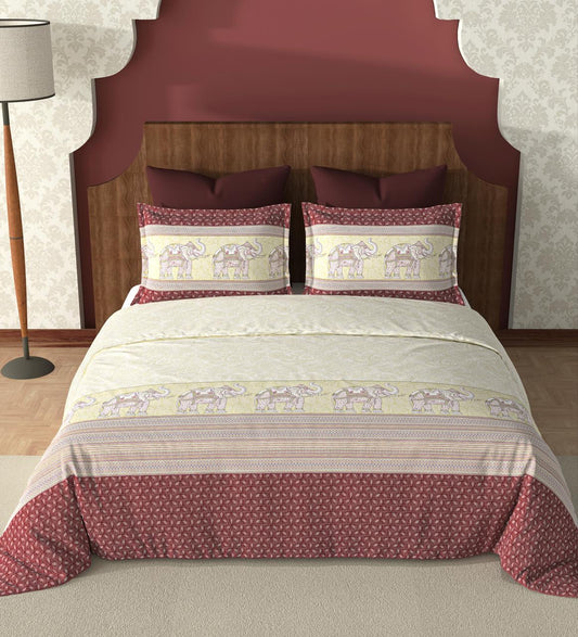 Premium Cotton King Size  Double Bed Sheet with Pillow Covers – Nature Print & Striped Design