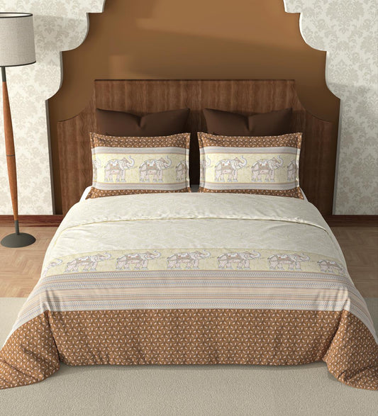 Premium Cotton King Size  Double Bed Sheet with Pillow Covers – Nature Print & Striped Design