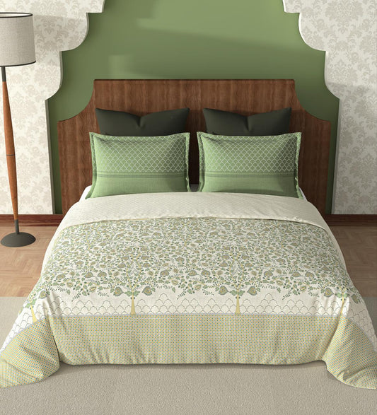 Premium Cotton King Size  Double Bed Sheet with Pillow Covers – Nature Print & Striped Design